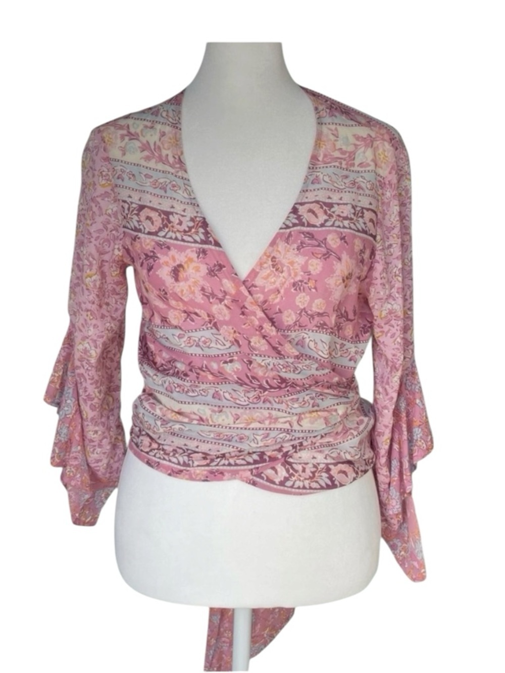 💗Billabong Pink Floral Print Wrap Blouse. Medium. EUC